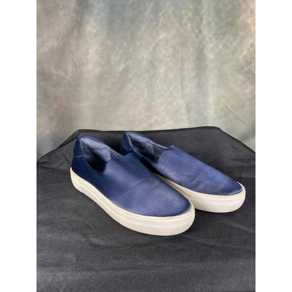 J/Slides NYC Womens Navy Blue Satin Slip On Platform Sneakers Size 8